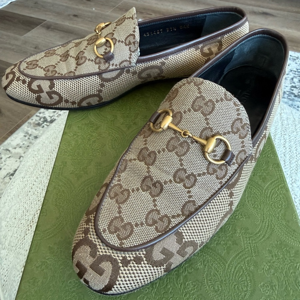 Gucci Women’s Beige/Brown GG Canvas Horsebit Loafers | Size 37.5 (US size 7-1/2) - Picture 2 of 7